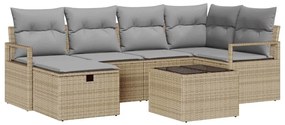 vidaXL Σετ Καναπέ Κήπου με μαξιλάρι 7 pcs Μπεζ Πολυ ράταν