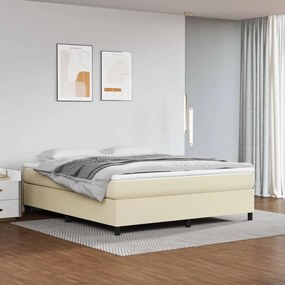 Κρεβάτι Boxspring με Στρώμα Κρεμ 160x200εκ. από Συνθετικό Δέρμα - Κρεμ