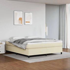 vidaXL Κρεβάτι Boxspring με Στρώμα Κρεμ 180x200 εκ. Συνθετικό Δέρμα