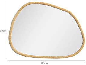 HOMCOM Επιτοίχιος Καθρέφτης Διακοσμητικός Καθρέφτης, Vintage Σχέδιο, 80 cm x 2,1 cm x 60 cm, Μασίφ Ξύλο, Φυσικό