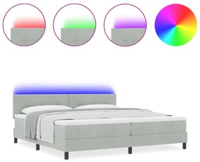vidaXL Κρεβάτι Box Spring με Στρώμα & LED Φωτισμός Γκρι 200x200 εκ Βελούδο