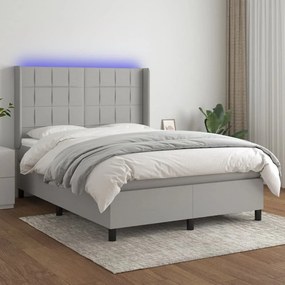 Κρεβάτι Boxspring με Στρώμα & LED Αν.Γκρι 140x190εκ. Υφασμάτινο