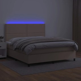 Κρεβάτι Boxspring Στρώμα&amp;LED Καπουτσίνο 140x200 εκ. Συνθ. Δέρμα - Καφέ