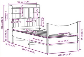 Σκελετός Κρεβατιού Χωρίς Στρώμα 100x200 εκ. Μασίφ Πεύκο - Καφέ