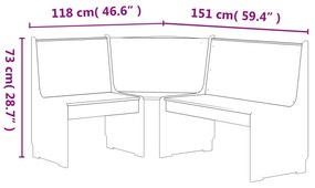 vidaXL Παγκάκι Γωνιακό REINE Καφέ Μελί/Λευκό 151 εκ. Μασίφ Ξύλο Πεύκου