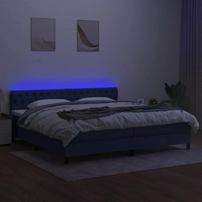 Κρεβάτι Boxspring με Στρώμα &amp; LED Μπλε 200x200 εκ. Υφασμάτινο - Μπλε