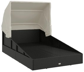 vidaXL Ξαπλώστρα με Πτυσσόμενη Οροφή Μαύρη 200x114x128 εκ. Συνθ. Ρατάν