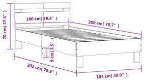 Πλαίσιο Κρεβατιού με Κεφαλάρι Γκρι Sonoma 100x200εκ. Επεξ. Ξύλο - Γκρι