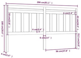 Κεφαλάρι Κρεβατιού Μαύρο 206 x 4 x 100 εκ. Μασίφ Ξύλο Πεύκου - Μαύρο