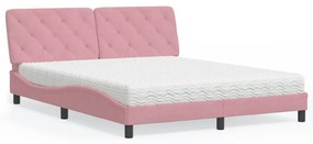vidaXL Κρεβάτι με Στρώμα Ροζ 160x200 εκ. Βελούδινο