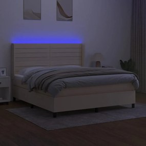 vidaXL Κρεβάτι Boxspring με Στρώμα &amp; LED Κρεμ 160x200 εκ. Υφασμάτινο