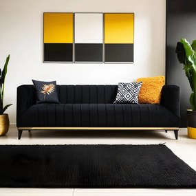 Τριθέσιος Καναπές Μαύρο/Χρυσό BELLINO 222x89x75