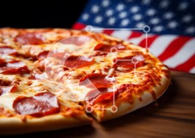 Intra Συλλεκτικό Ξύλινο Παζλ Plywood  4mm - Πίτσα Pepperoni σε πίνακα κοπής αμερικανικής σημαίας Σε Ξύλινο Κουτί - Διαστάσεις: 10x10 cm – 25 κομμάτια
