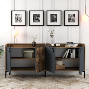 Μπουφές C9433.04 Μελαμίνη Καρυδί και Ανθρακί 180x35x78.6Υεκ. 180x35x78.6 εκ.
