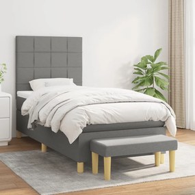 vidaXL Κρεβάτι Boxspring με Στρώμα Σκούρο Γκρι 90x200 εκ. Υφασμάτινο