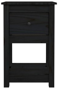 Κομοδίνα 2 τεμ. Μαύρα 40 x 35 x 61,5 εκ. από Μασίφ Ξύλο Πεύκου - Μαύρο