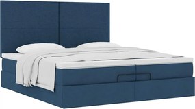 vidaXL Οθωμανικό κρεβάτι με στρώματα μπλε 200x200cm ύφασμα