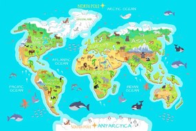 Εικόνα γεωγραφικό χάρτη του κόσμου για παιδιά - 90x60