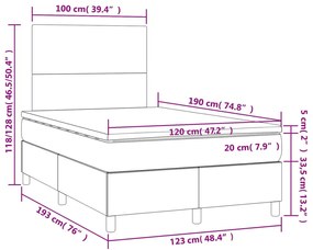 Κρεβάτι Boxspring με Στρώμα Ανοιχτό Γκρι 120x190 εκ. Βελούδινο - Γκρι