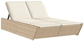 vidaXL Ξαπλώστρα Διπλή Μπεζ από Συνθετικό Ρατάν με Μαξιλάρια