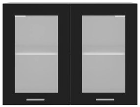 Ντουλάπι Κρεμαστό με Τζάμι Μαύρο 80x31x60 εκ. από Επεξ. Ξύλο - Μαύρο