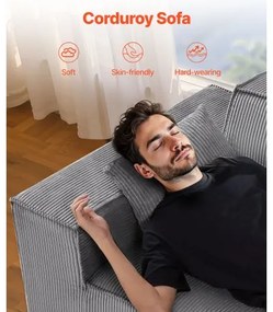 VEVOR Loveseat Sofa 63 in 2-Seats Small Corduroy Couch No Assembly Required Gray