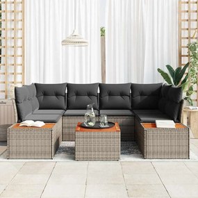 vidaXL Σετ Καναπέ Κήπου με μαξιλάρι 7 pcs Γκρι Πολυ ράταν