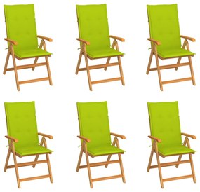 vidaXL Καρέκλες Κήπου 6 τεμ. Μασίφ Ξύλο Teak με Φωτ. Πράσινα Μαξιλάρια
