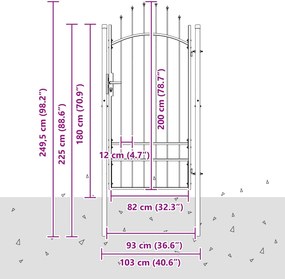 vidaXL Πύλη Κήπου WOERDEN 200 x 100 cm Ατσάλι Γκρι Κλειδώσιμο