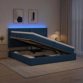 vidaXL LED Κρεβάτι αποθήκευσης με στρώμα Μπλε 200 x 200 cm Ύφασμα