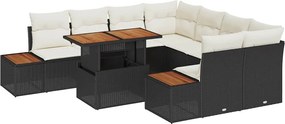 vidaXL Σέτ φαγητού για κήπο με μαξιλάρι 9 pcs Μαύρο και Μπεζ