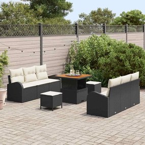 vidaXL Σετ Καναπέ Κήπου με μαξιλάρι 9 pcs Μαύρο, Κρέμα 80 x 80 x 71 cm