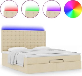 vidaXL Οθωμανικό κρεβάτι με στρώμα &amp; LEDs Cream 160x200cm ύφασμα