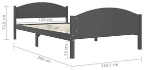 Πλαίσιο Κρεβατιού Σκούρο Γκρι 120x200 εκ. από Μασίφ Ξύλο Πεύκου - Γκρι