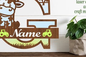 Intra απο ξύλο plywood 3mm-4mm πάχος - Μονόγραμμα κεφαλαίου αγελάδας Γράμμα G  Αποκοπή Δίασταση 30x20 cm INTRAFABR-74483643