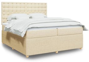 Κρεβάτι Boxspring με Στρώμα Κρεμ 200x200 εκ. Υφασμάτινο - Κρεμ