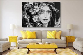 Εικόνα πρωτότυπο πίνακα ζωγραφικής μιας γυναίκας σε μαύρο & άσπρο - 60x40