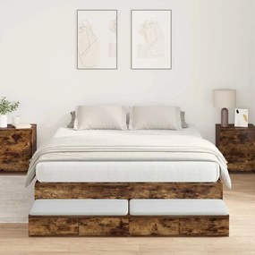 vidaXL Κρεβάτι αποθήκευσης Καπνιστό δρύινο 150x200 εκ