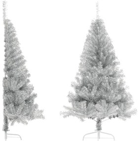 vidaXL Χριστουγεννιάτικο Δέντρο Τεχνητό Μισό με Βάση Ασημί 180 εκ. PET