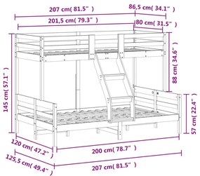 Κουκέτα 80x200/120x200 εκ. από Μασίφ Ξύλο Πεύκου - Καφέ