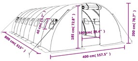 Θερμοκήπιο Λευκό 32 μ² 8 x 4 x 2 μ. με Ατσάλινο Πλαίσιο - Λευκό