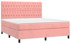 Κρεβάτι Boxspring με Στρώμα Ροζ 180x200 εκ. Βελούδινο - Ροζ