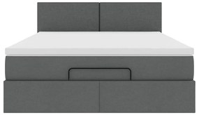 Οθωμανικό κρεβάτι με στρώμα &amp; LEDs Σκούρο γκρι 140x190cm Ύφασμα - Γκρι