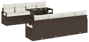 vidaXL Σετ Καναπέ Κήπου με μαξιλάρι 9 pcs Καφέ Πολυ ράταν