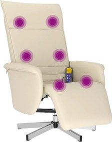 vidaXL Πολυθρόνα Μασάζ Ανακλινόμενη με Υποπόδιο Κρεμ από Συνθ. Δέρμα