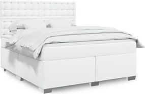 vidaXL Κρεβάτι Boxspring με Στρώμα Λευκό 180x200 εκ. Συνθετικό Δέρμα