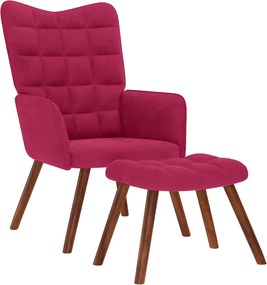 vidaXL Πολυθρόνα Relax Μπορντό Βελούδινη με Σκαμπό