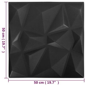Πάνελ Τοίχου 3D 12 τεμ. Μαύρο Διαμαντιού 50 x 50 εκ. 3 μ² - Μαύρο