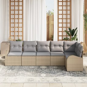 vidaXL 6 Τεμάχιο Σετ Καναπέ Κήπου με Μαξιλάρια Μπεζ Πολυ Ρατάν