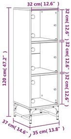 Ντουλάπι Μαύρο 35x37x120 εκ. με Γυάλινες Πόρτες - Μαύρο